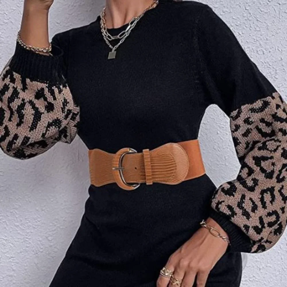 2 Pack Women Wide Elastic Waist Belt Vintage brown